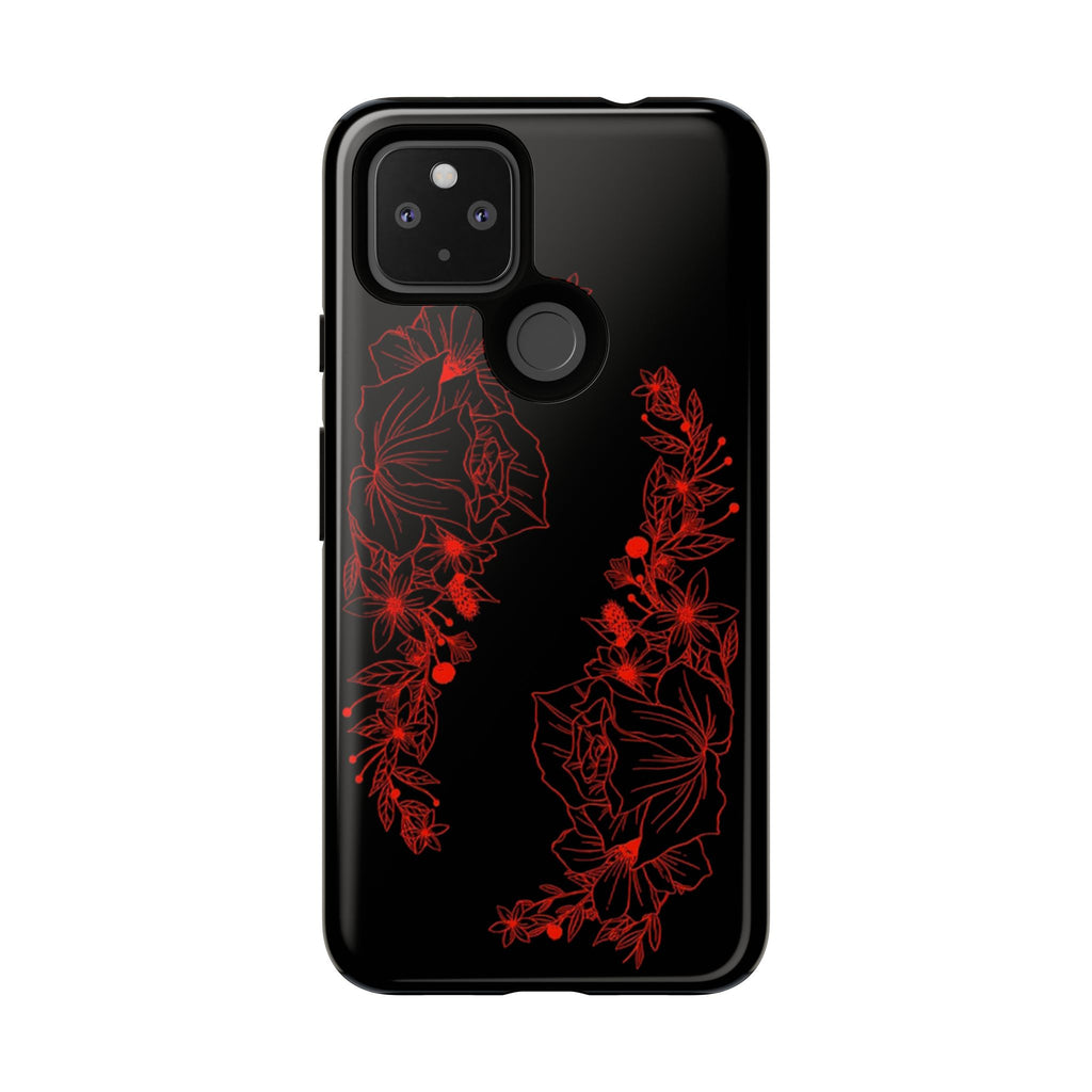 Stylish Floral Phone Case, Tough Phone Cover, Floral Design Case, Gift for Her, Black Phone Accessories