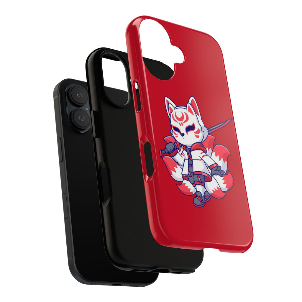 Anime-Inspired Tough Phone Case, Kawaii Fox Design, Gift for Gamers, Cute Phone Accessories, Red Phone Cover, Cosplay Merchandise