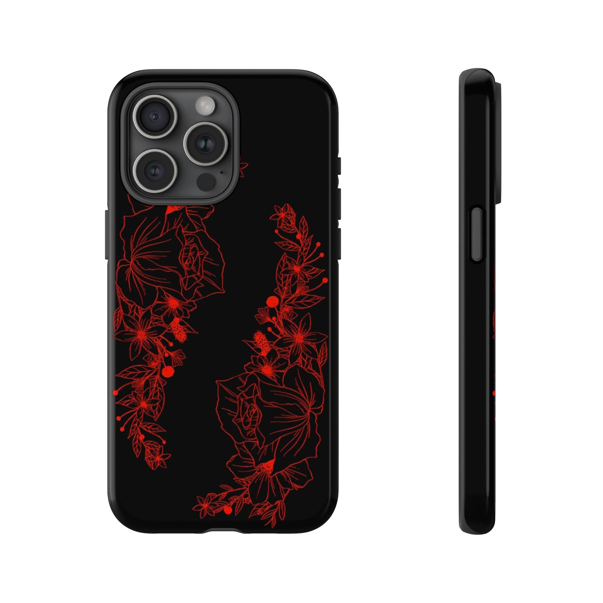 Stylish Floral Phone Case, Tough Phone Cover, Floral Design Case, Gift for Her, Black Phone Accessories