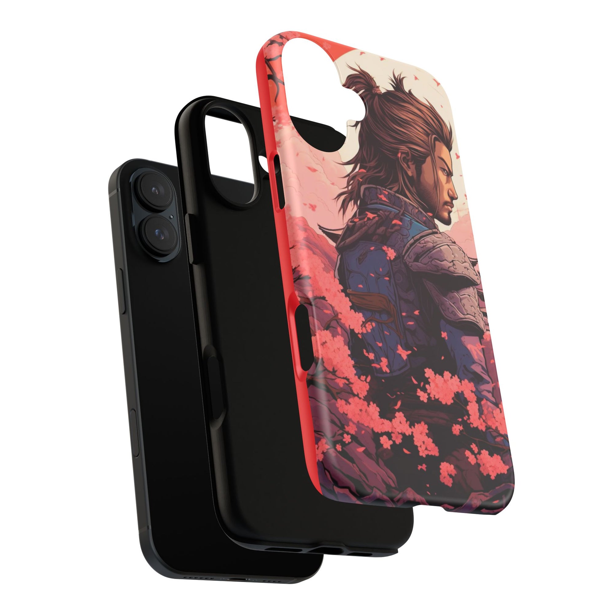 Samurai Phone Case, Tough Cases for Men, Cherry Blossom Art, Gift for Anime Fans, Unique Phone Accessory, Stylish Protection