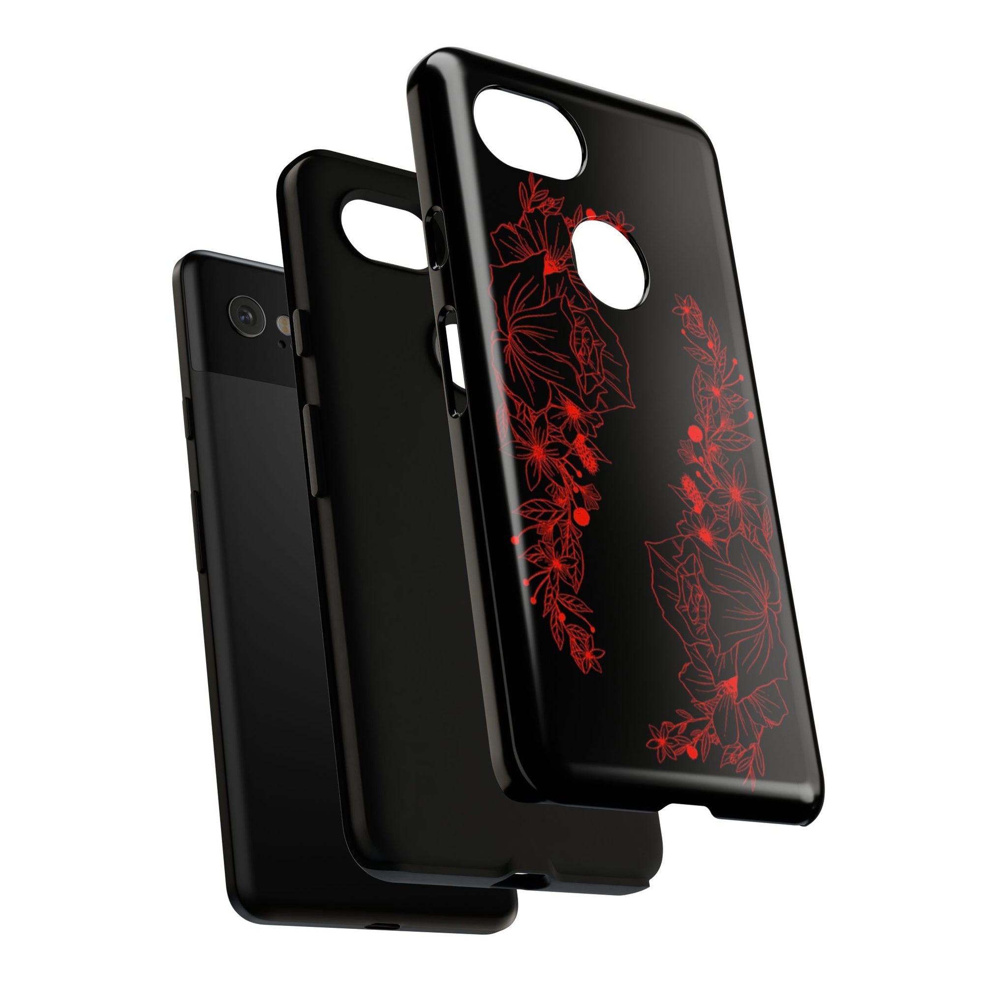 Stylish Floral Phone Case, Tough Phone Cover, Floral Design Case, Gift for Her, Black Phone Accessories