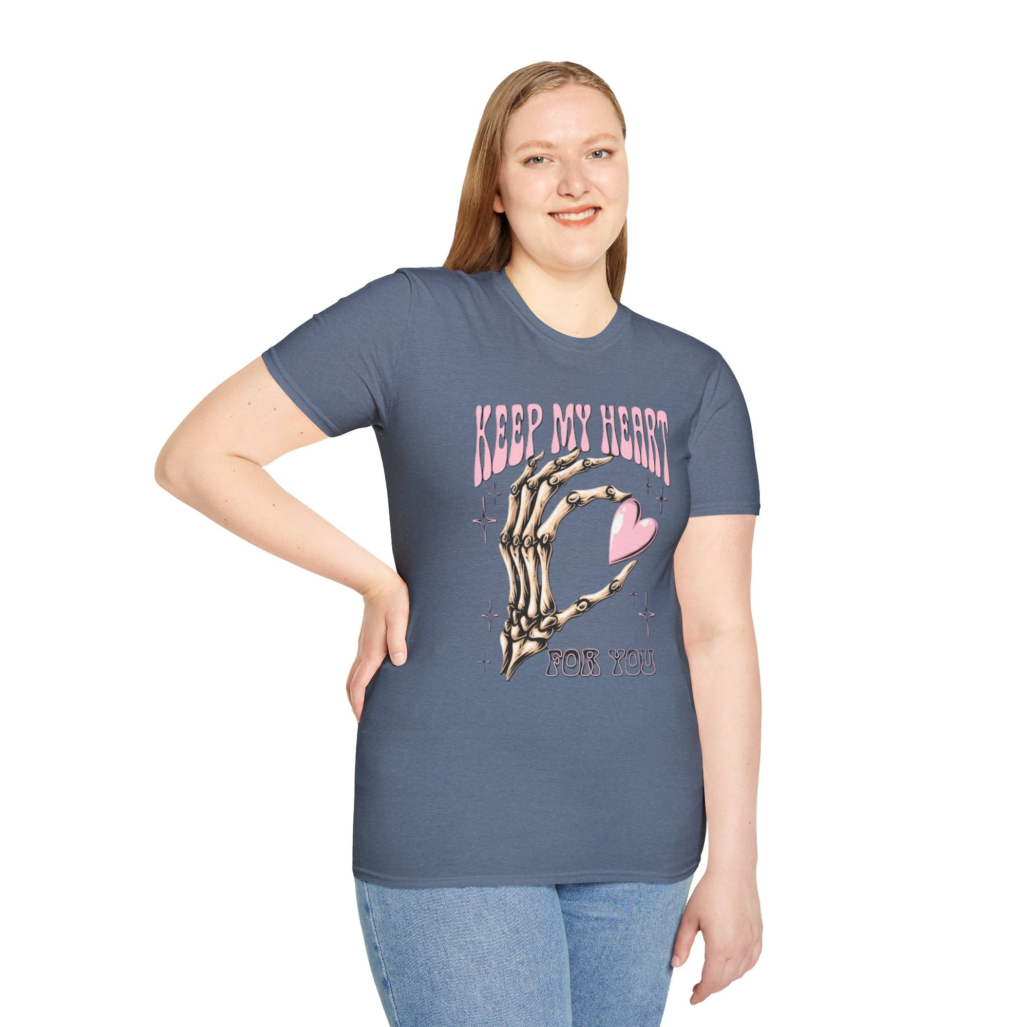 Keep My Heart Unisex Softstyle T-Shirt, Cute Graphic Tee, Valentine's Day Gift, Casual Style, Skeleton Design, Soft Cotton