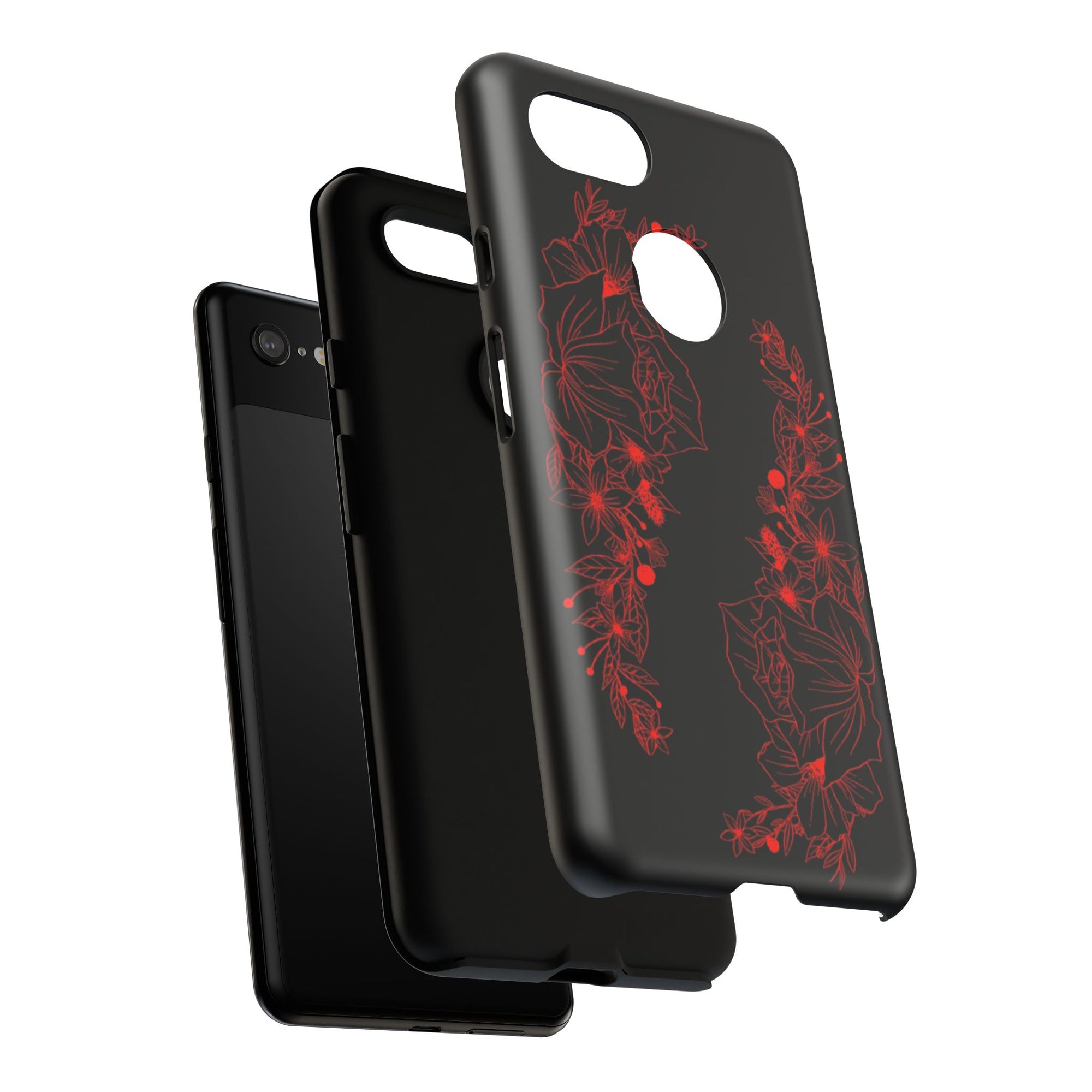 Stylish Floral Phone Case, Tough Phone Cover, Floral Design Case, Gift for Her, Black Phone Accessories
