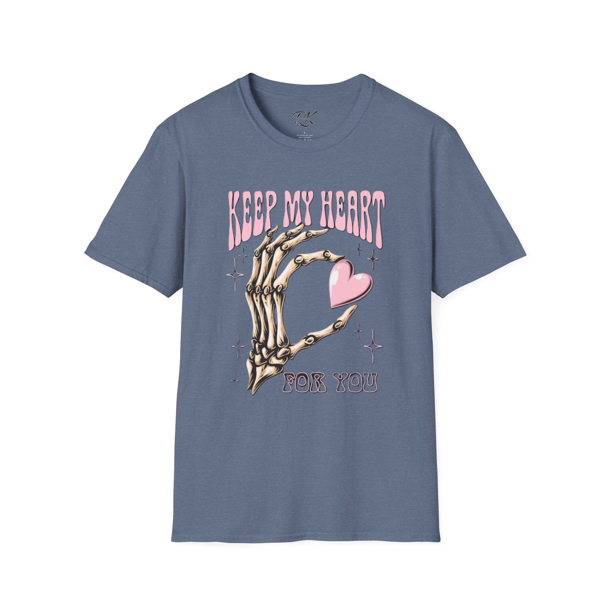 Keep My Heart Unisex Softstyle T-Shirt, Cute Graphic Tee, Valentine's Day Gift, Casual Style, Skeleton Design, Soft Cotton