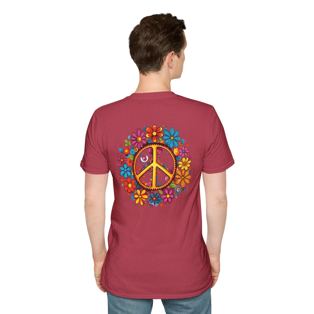 Bohemian Floral T-Shirt, Hippie Shirt, Peace Sign Tee, Gift for Festival Lovers, Artistic Apparel, Unisex Graphic Tee