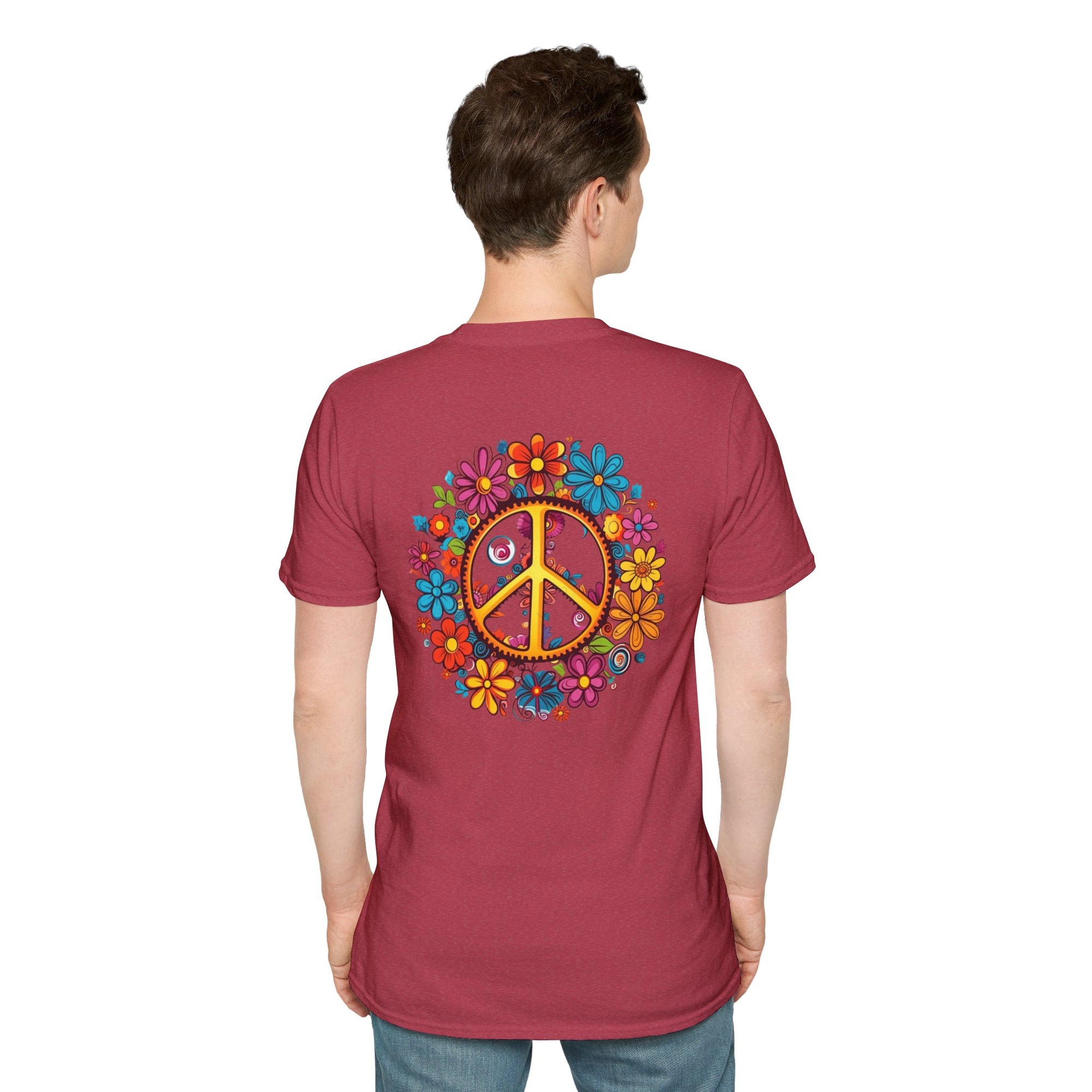 Bohemian Floral T-Shirt, Hippie Shirt, Peace Sign Tee, Gift for Festival Lovers, Artistic Apparel, Unisex Graphic Tee