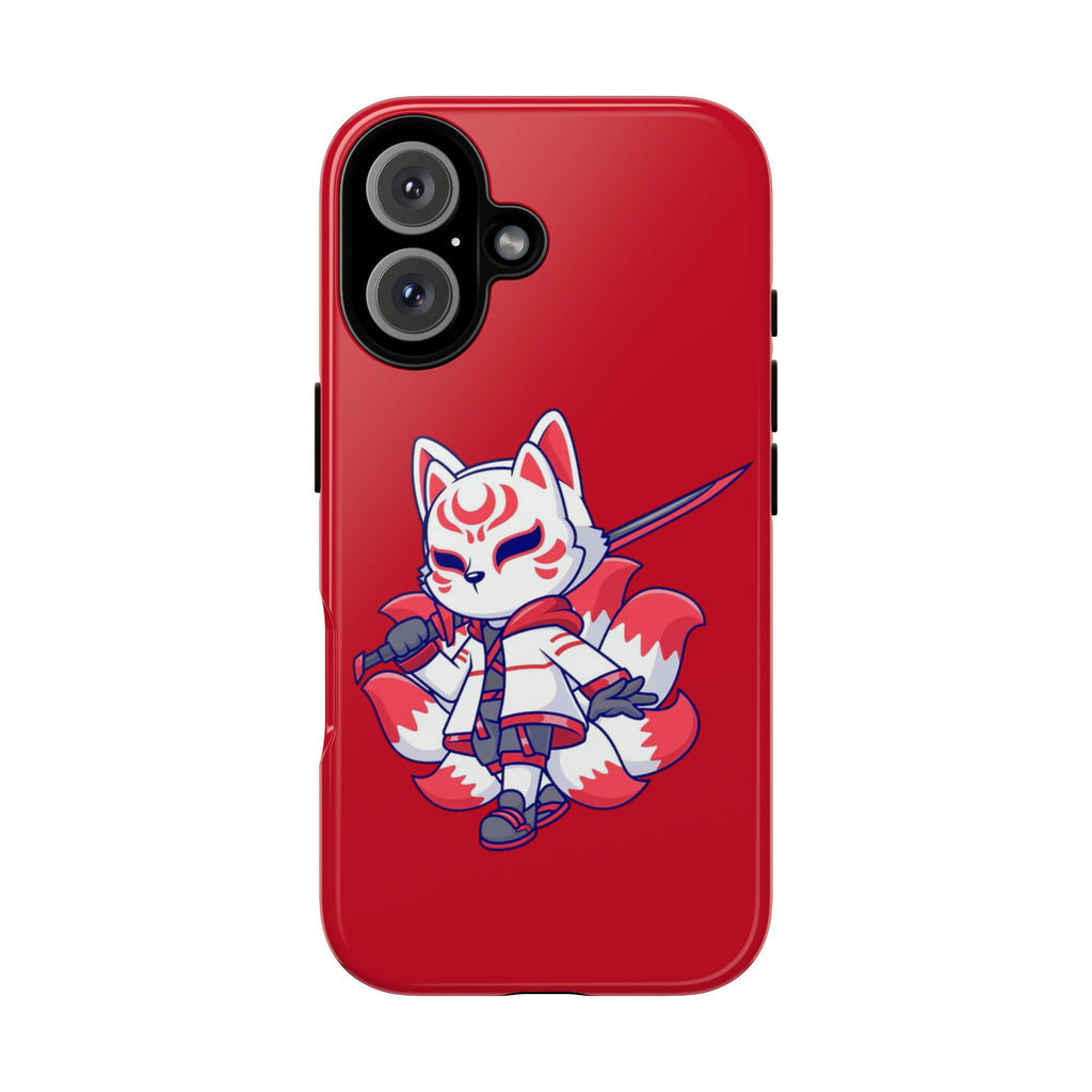 Anime-Inspired Tough Phone Case, Kawaii Fox Design, Gift for Gamers, Cute Phone Accessories, Red Phone Cover, Cosplay Merchandise