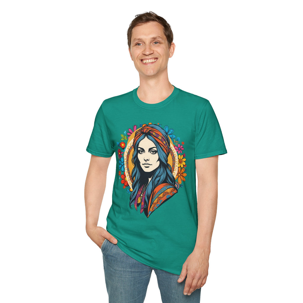 Bohemian Floral T-Shirt, Hippie Shirt, Peace Sign Tee, Gift for Festival Lovers, Artistic Apparel, Unisex Graphic Tee