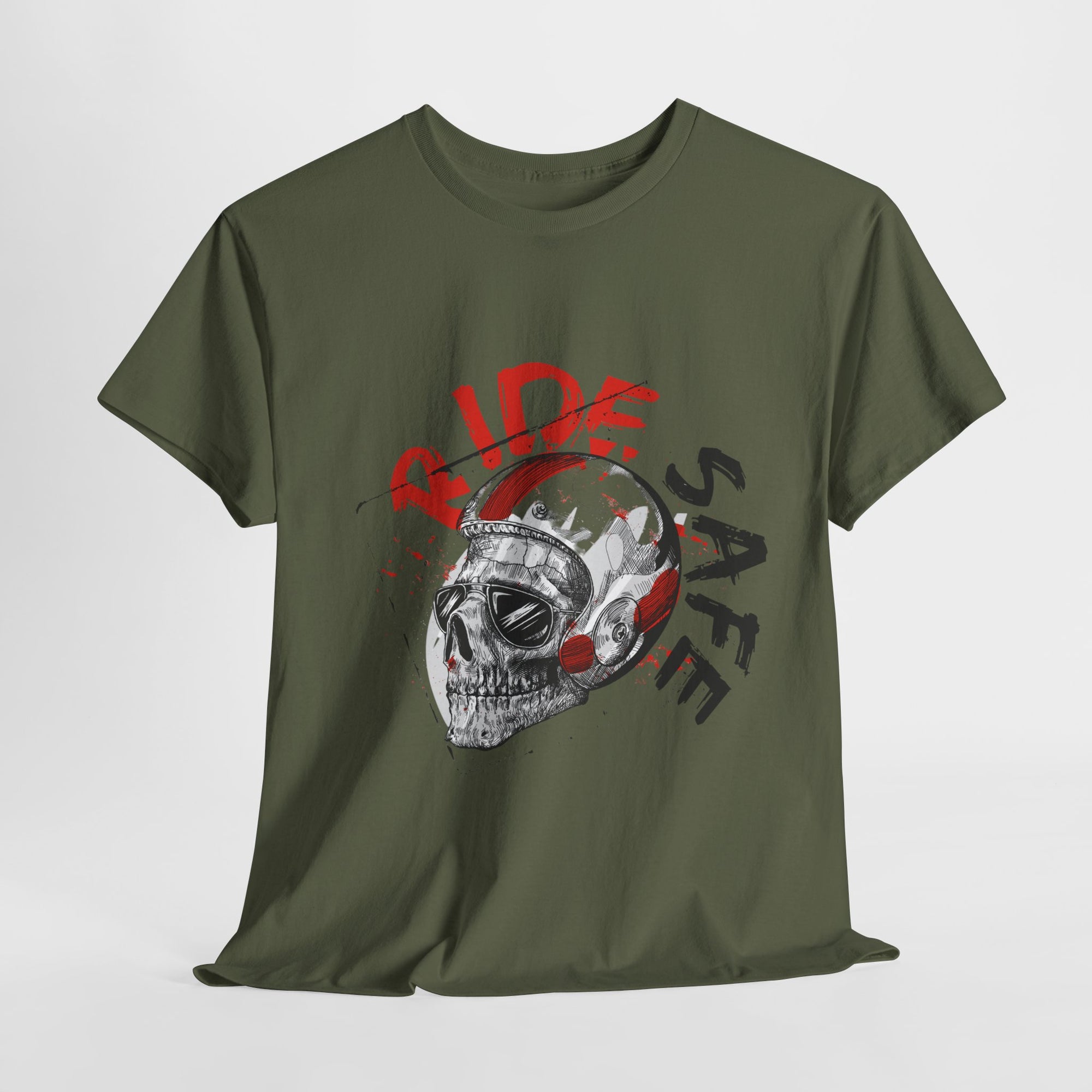 Skull Themed Ride Safe Tee, Unisex Heavy Cotton T-Shirt, Motorcycle Tee, Biker Apparel, Gift for Riders, Casual Wear