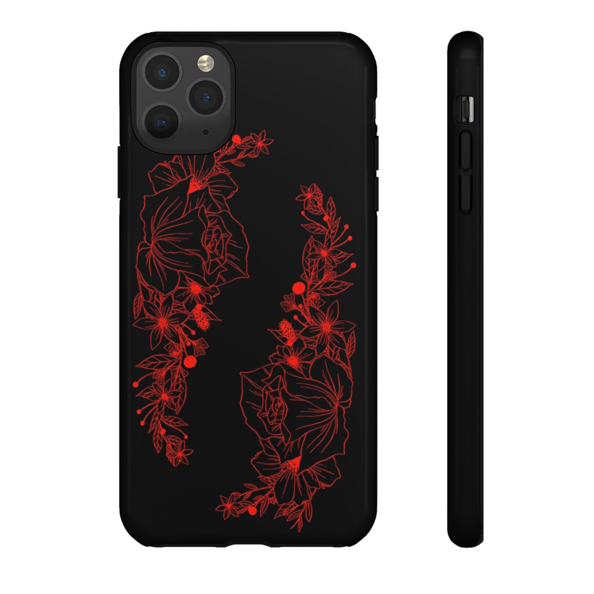 Stylish Floral Phone Case, Tough Phone Cover, Floral Design Case, Gift for Her, Black Phone Accessories