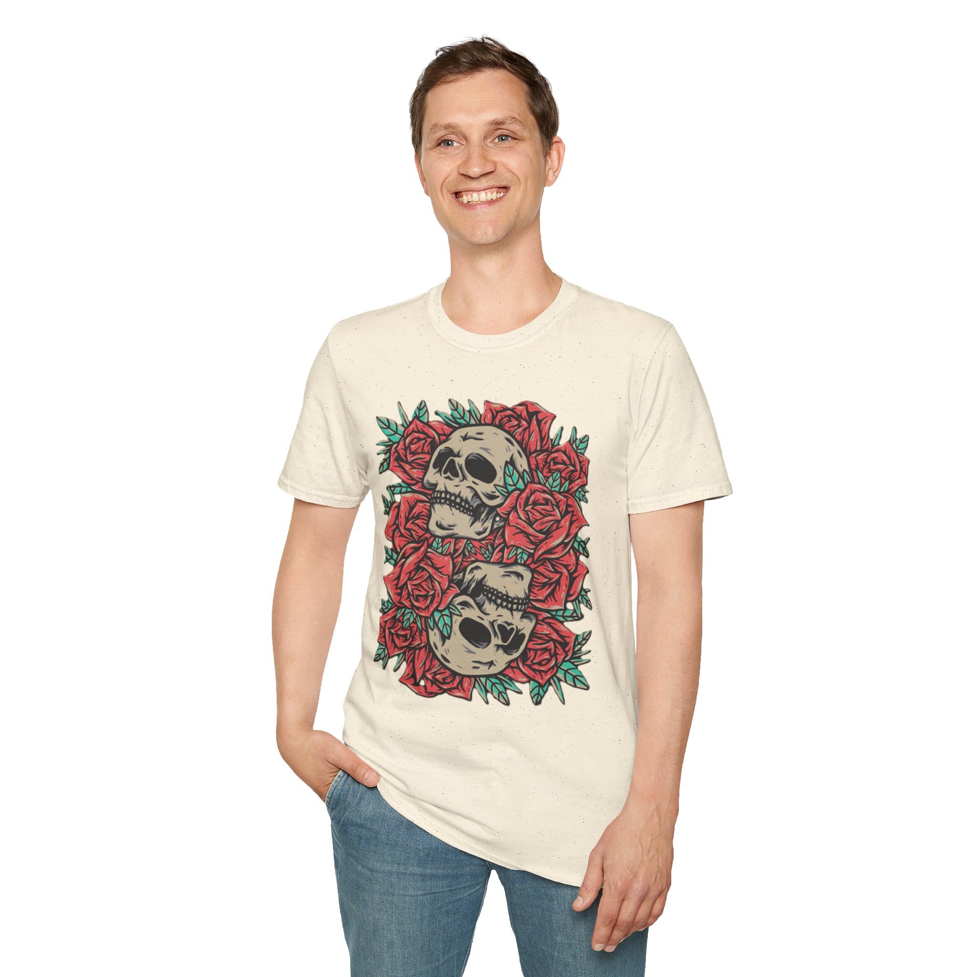 Skull & Roses Graphic T-Shirt | Edgy Casual Wear, Halloween Outfit, Gift for Friends, Festival Style, Unisex Shirt