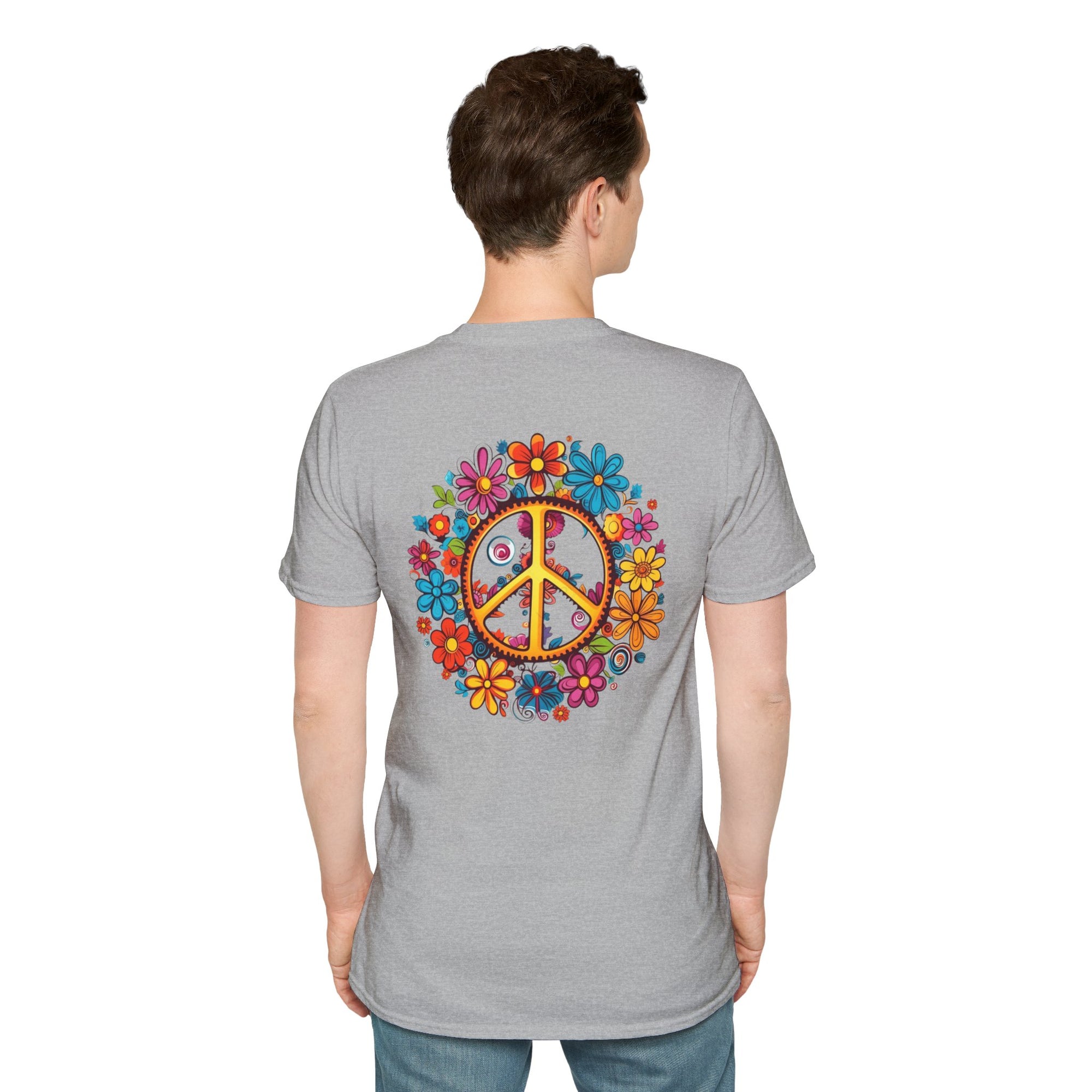 Bohemian Floral T-Shirt, Hippie Shirt, Peace Sign Tee, Gift for Festival Lovers, Artistic Apparel, Unisex Graphic Tee