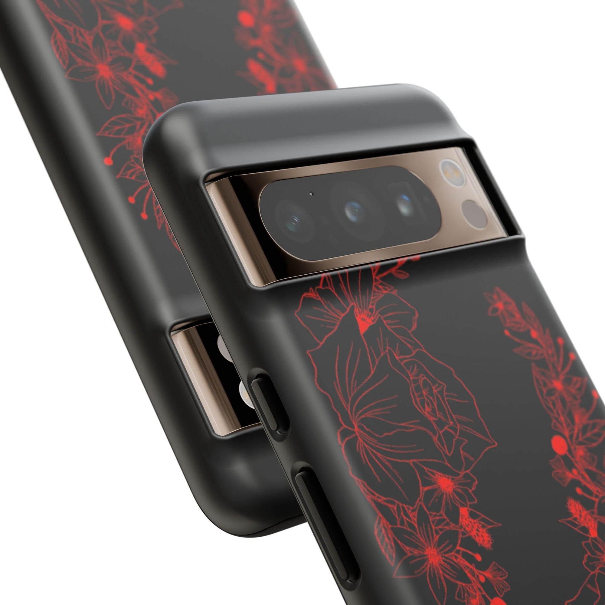 Stylish Floral Phone Case, Tough Phone Cover, Floral Design Case, Gift for Her, Black Phone Accessories