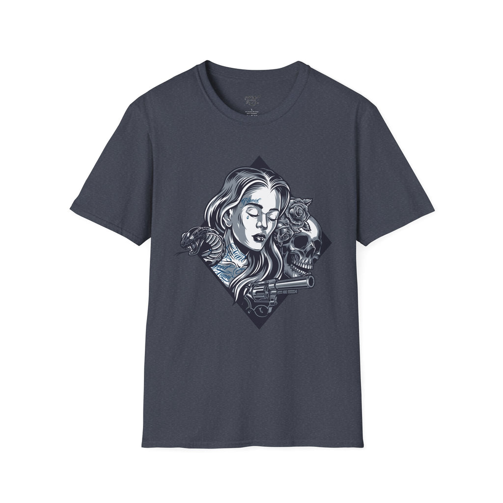 Edgy Graphic Tee, Unisex T-Shirt with Skull and Rose Design, Stylish Casual Wear, Perfect for Gift Giving, Comfortable Everyday Attire