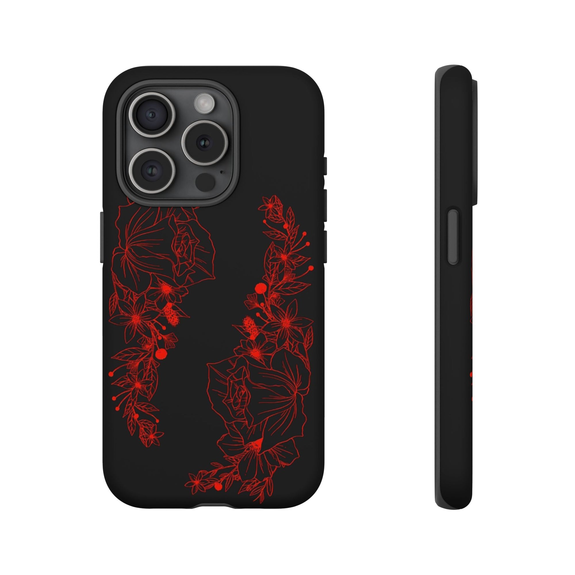 Stylish Floral Phone Case, Tough Phone Cover, Floral Design Case, Gift for Her, Black Phone Accessories