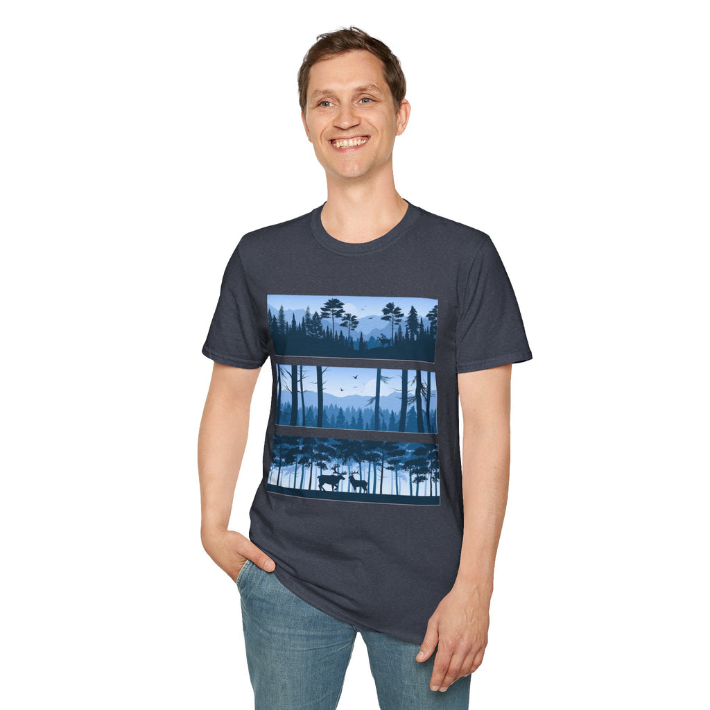 Mountain Landscape Unisex Softstyle T-Shirt | Nature Lover Gift, Outdoor Adventure Tee, Relaxed Fit, Casual Wear, Camping Shirt