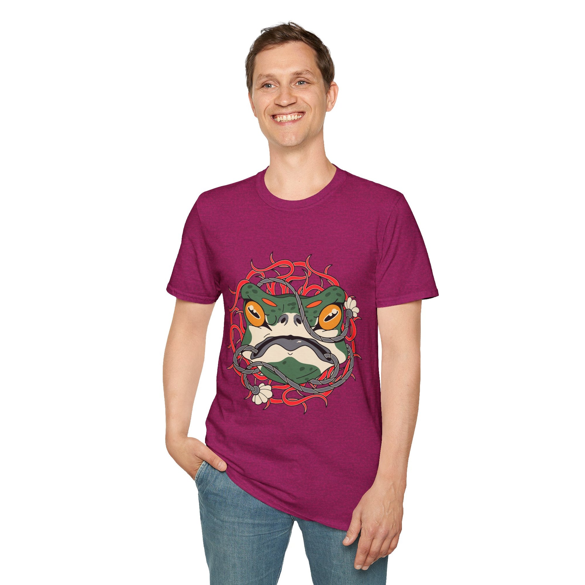 Frog Art Unisex Softstyle T-Shirt | Unique Graphic Tee, Casual Wear, Gift for Nature Lovers, Birthday, Eco-Friendly Fashion